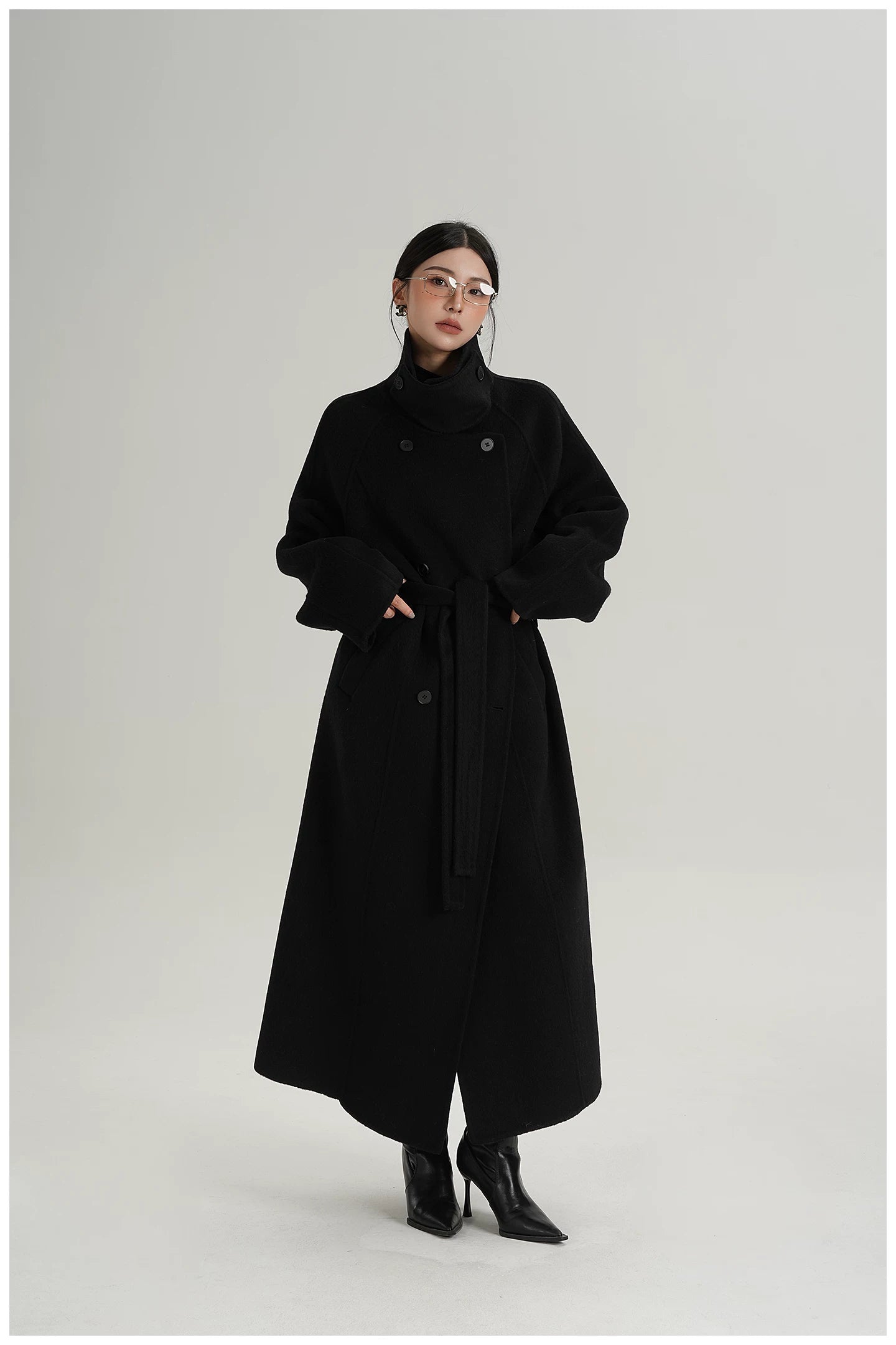 Armor-Collar Long Wool Coat