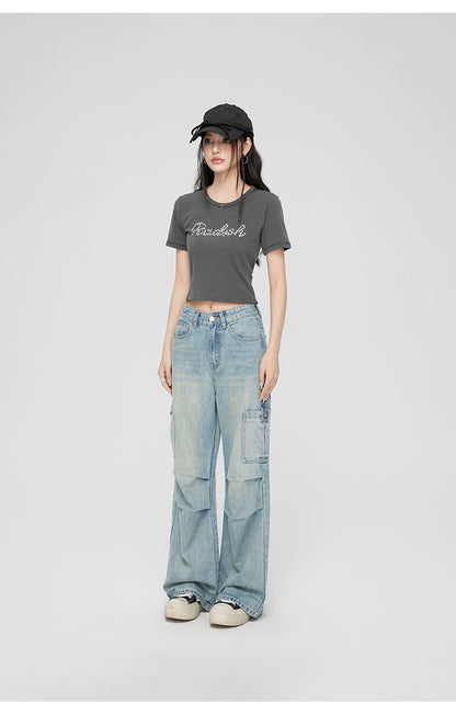 Retro Pleated Wide-Leg Jeans - CHINASQUAD