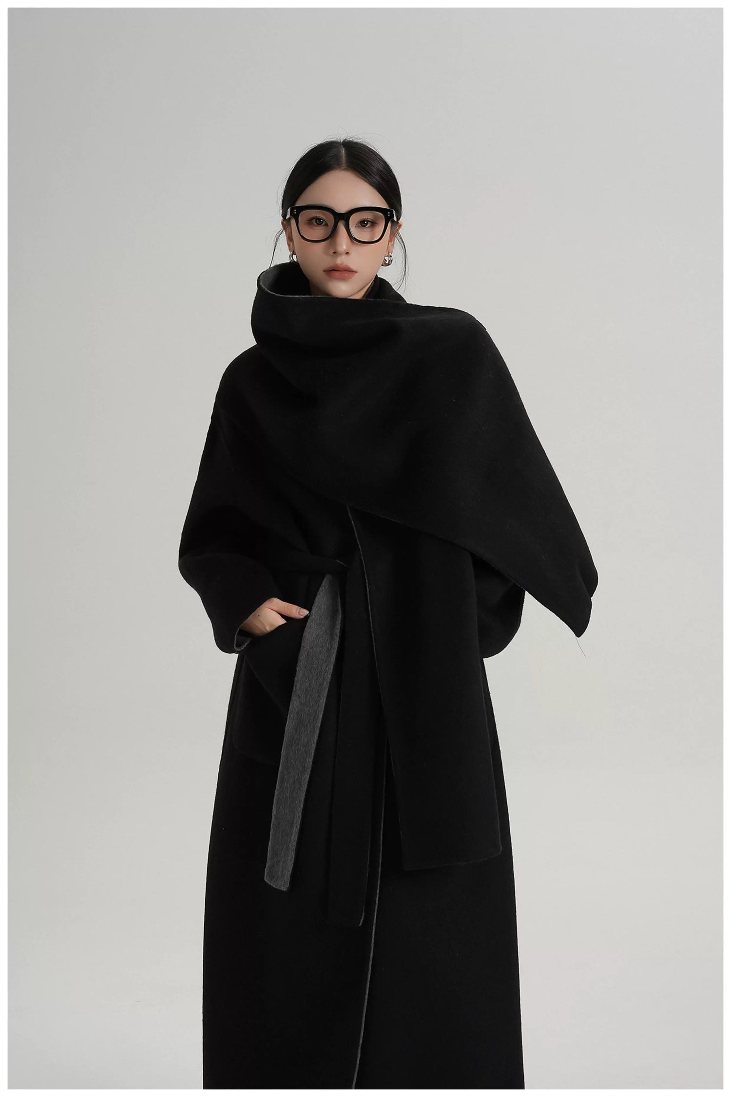 Two-Tone Double-Faced Wool Long Coat