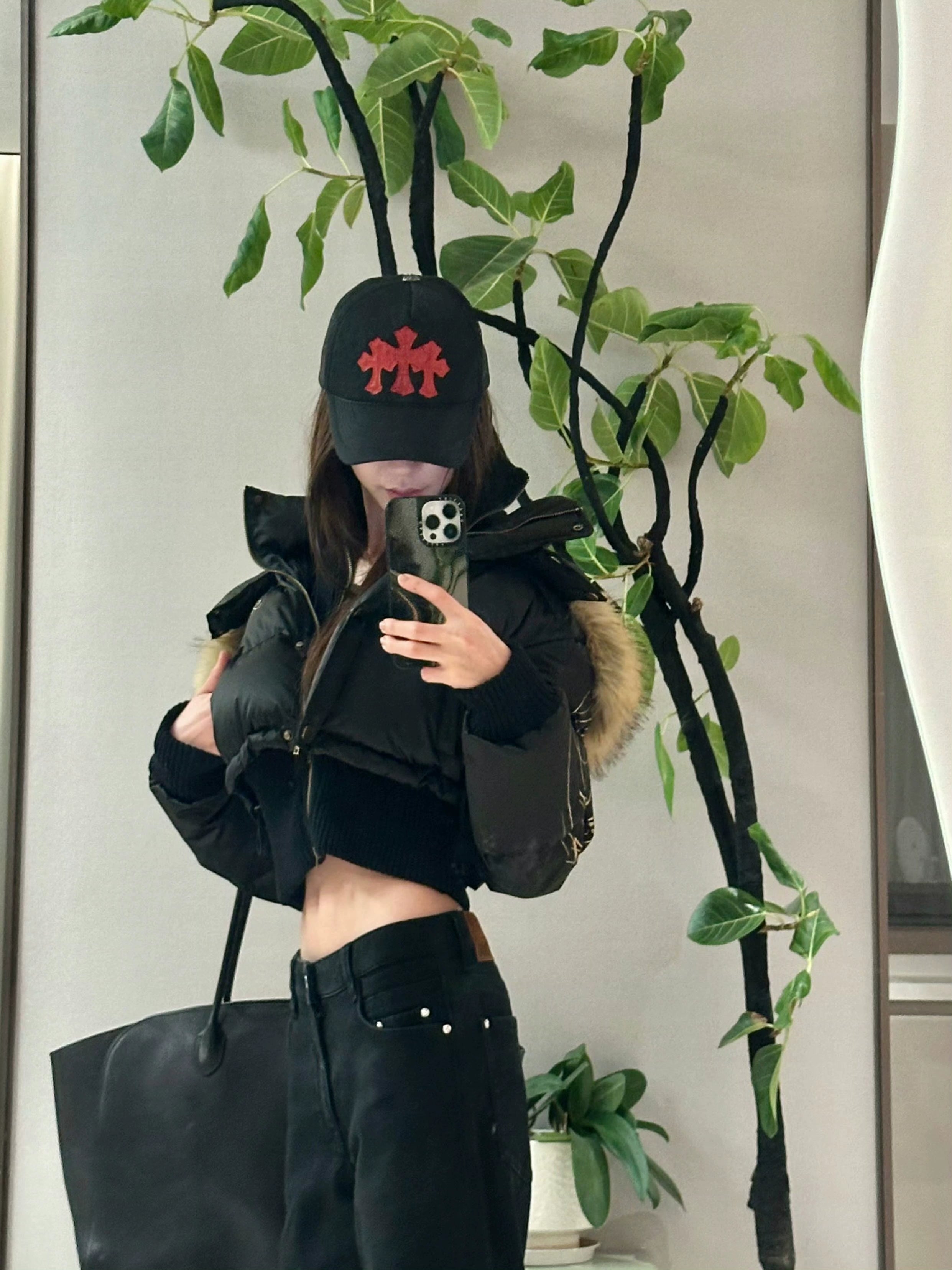 Black Knit-Trim Down Jacket