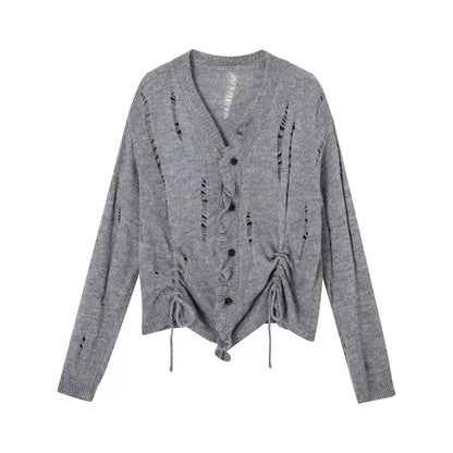 Gray Ruched Knit Cardigan