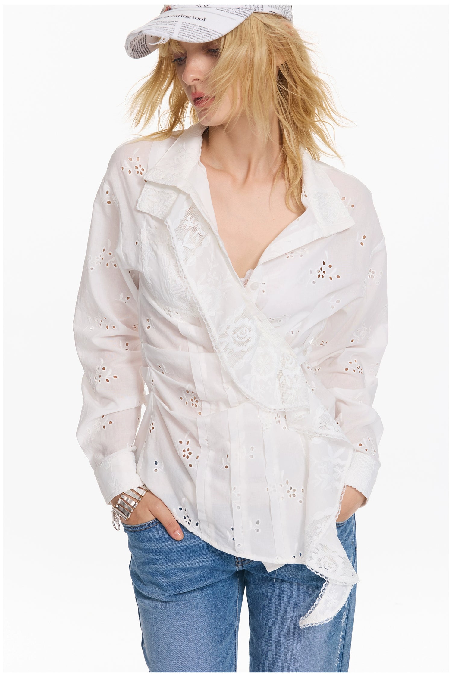 Embroidered Plaid Ruffle-Edge Shirt