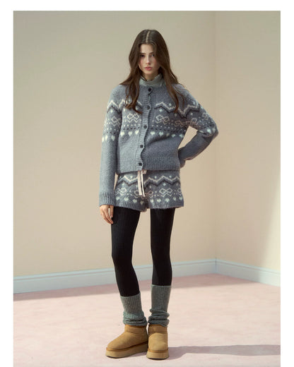Fair Isle Knit Cardigan &amp; Shorts &amp; Scarf