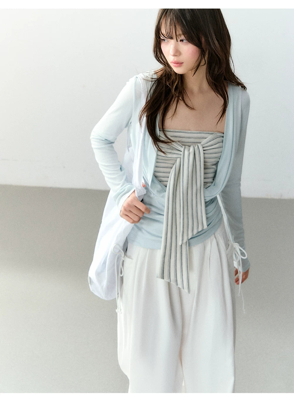 Lyocell Draped Neck Two-Piece Top Set