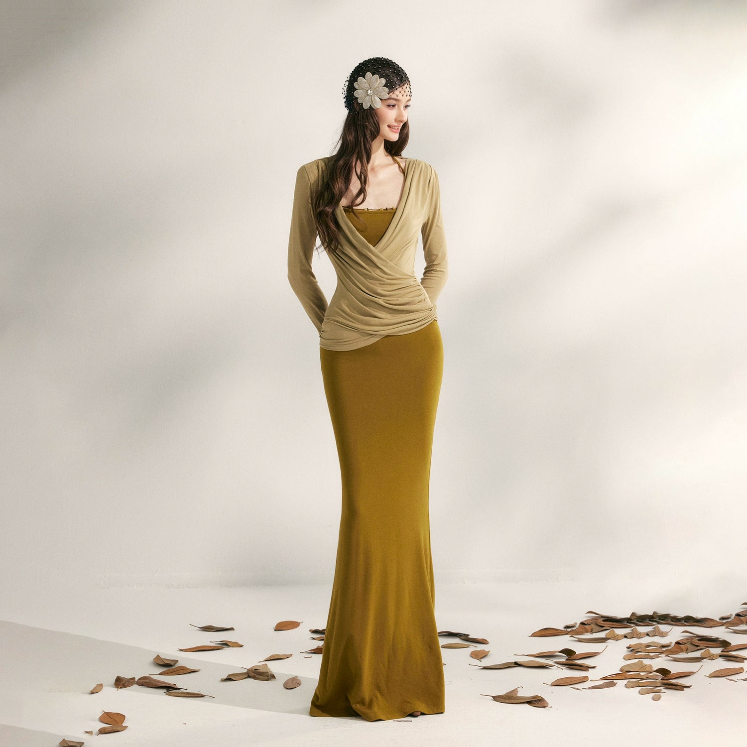 Modal Tencel V-Drape Ruched Blouse
