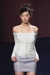 Two-Piece Off-Shoulder Halter Lace Blouse - CHINASQUAD