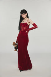 Mermaid Strap Long Velvet Bodycon Dress - CHINASQUAD