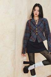 Black Plaid Blazer & Mini Skirt Set - CHINASQUAD