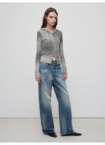 Ombre Wool Blend Double-Zip Hooded Cardigan