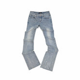 Vintage Ink-Splatter Embroidered Low-Rise Flared Jeans 1Jinn Studio
