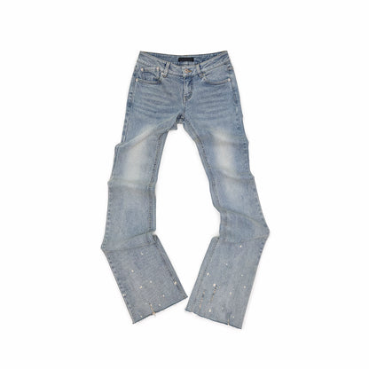 Vintage Ink-Splatter Embroidered Low-Rise Flared Jeans 1Jinn Studio