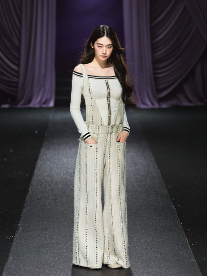 Tweed-Inspired V-Neck Wide-Leg Jumpsuit