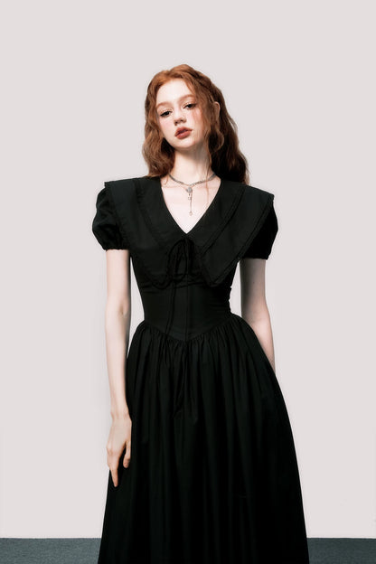 Puff-Sleeve Waist-Defined Maxi Dress