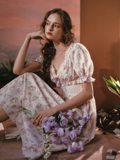 Stardew Garden Vintage Floral Waist-Cinching Midi Dress