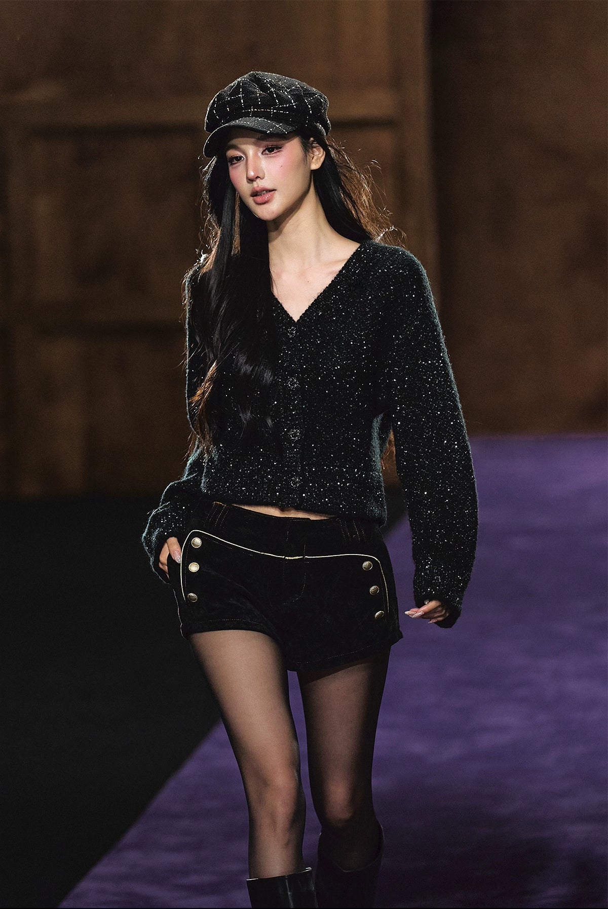 Shimmer V-Neck Sequin Detail Knit Cardigan