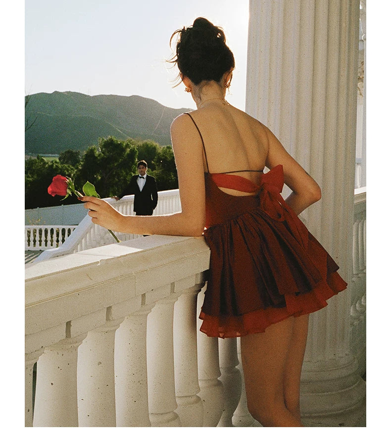 Backless Bow Corset Strap Mini Dress