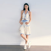 Woven Halter Neck Vest & Shorts Set - CHINASQUAD