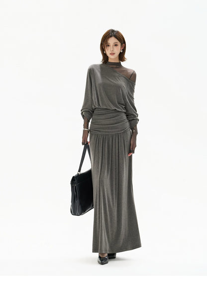 Two-Piece Off-Shoulder Knit Maxi Dress