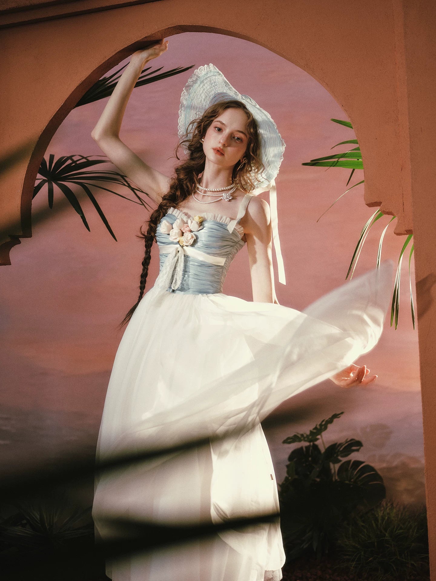 Sunset Bouquet Satin Tulle Maxi Dress