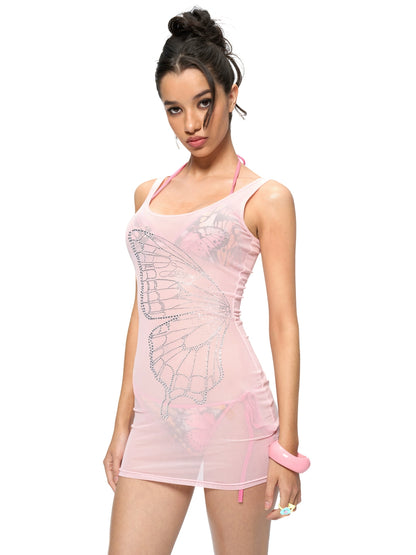 Mesh Cover-Up &amp; Triangle Bikini Set