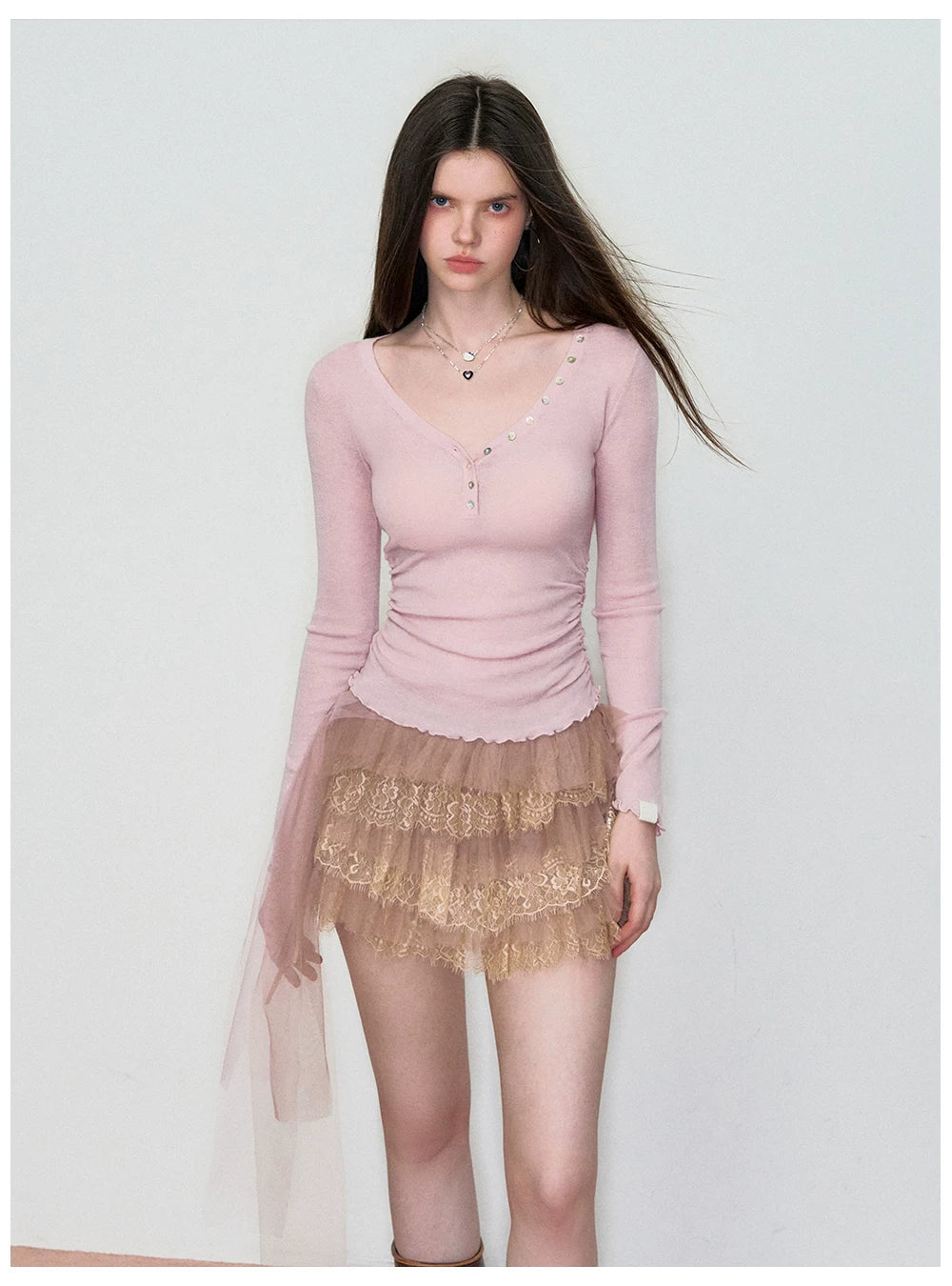 Waist-Cinched Slim-Fit Wool Knit T-Shirt