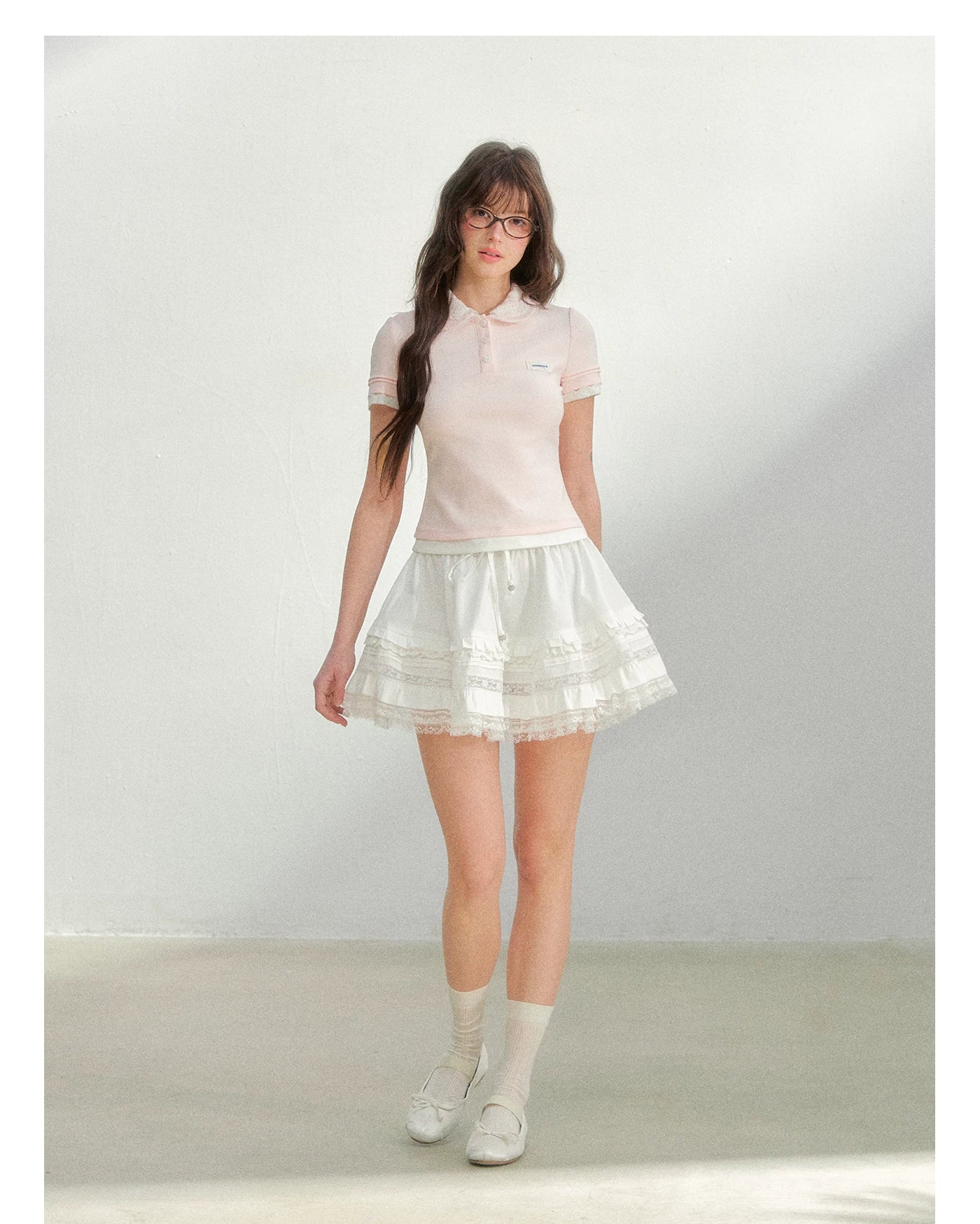 Embroidered Collar Pink Knit Polo