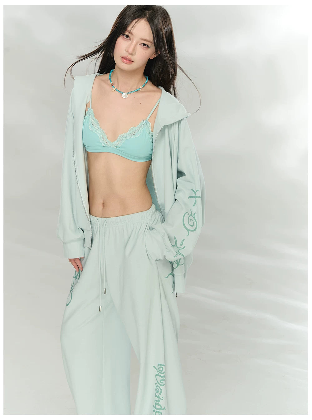 Printed Waffle Knit Hoodie &amp; Pants Set