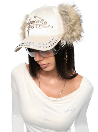 Rhinestone Ear-Flap Furry Baseball Cap