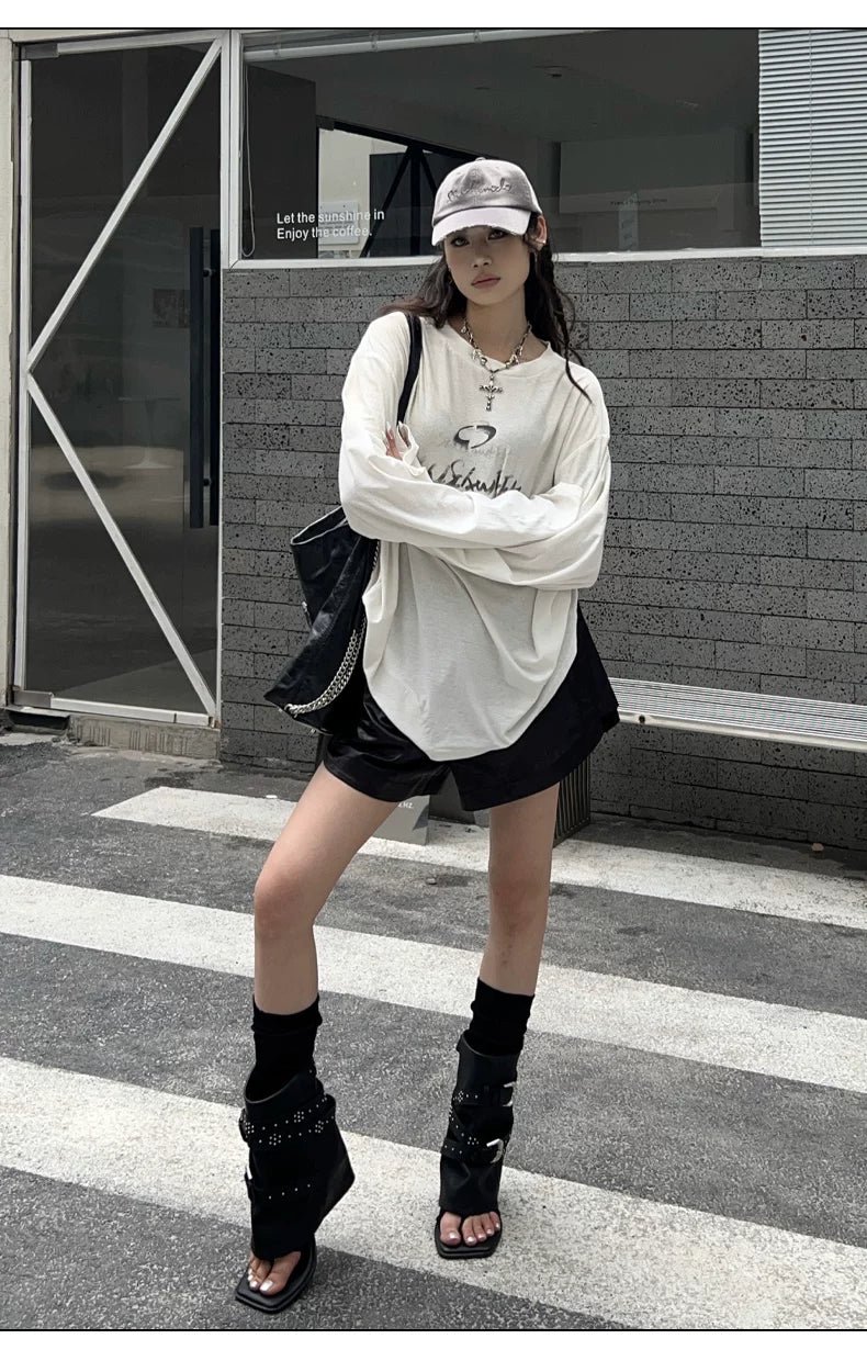 Vintage Washed Spray-Effect Long-Sleeve T-Shirt