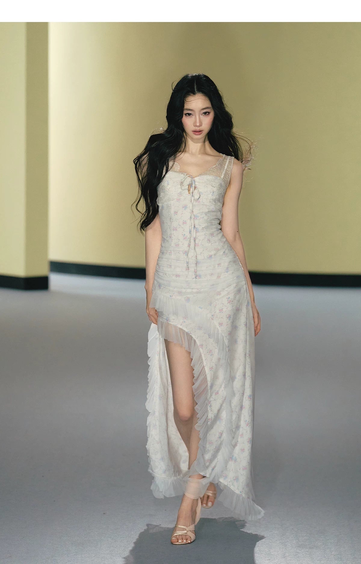 Romantic Floral Mesh Slip Maxi Dress