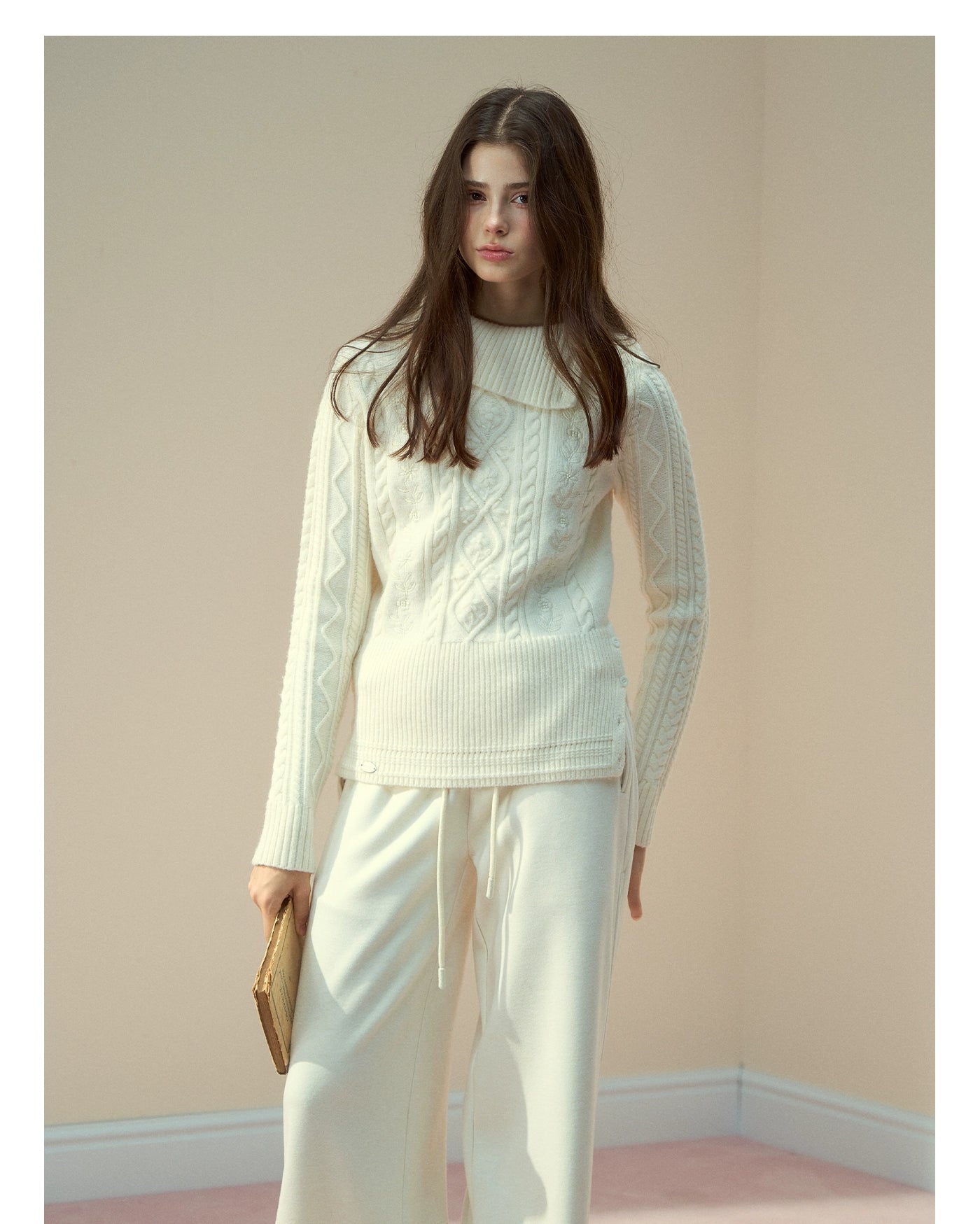 Winter Whisper Cable Knit Turtleneck Sweater