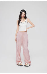 White & Pink Ice Silk Drooping Wide-leg Pants - CHINASQUAD