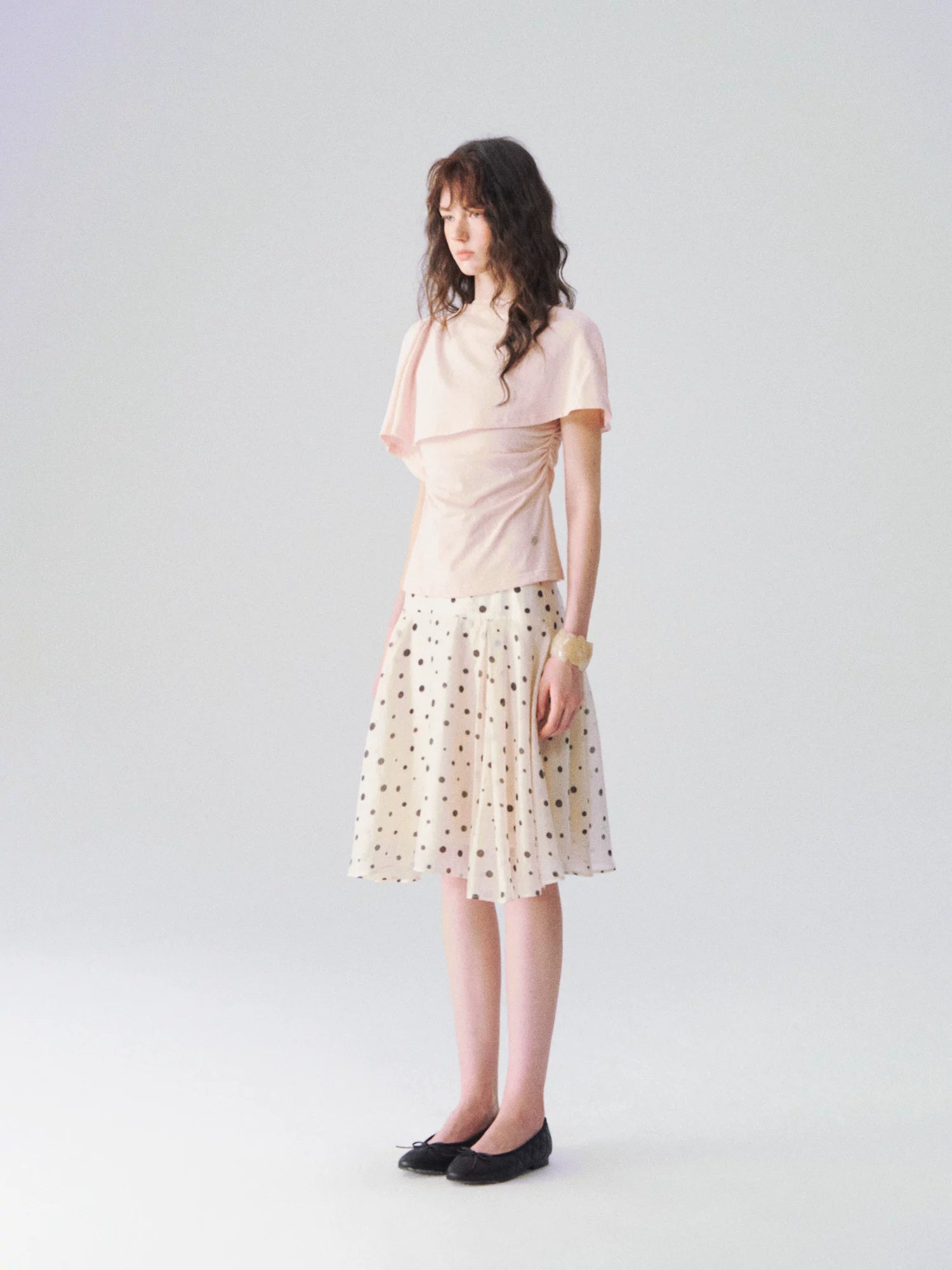 Layered Cape-Effect Slim-Fit Top