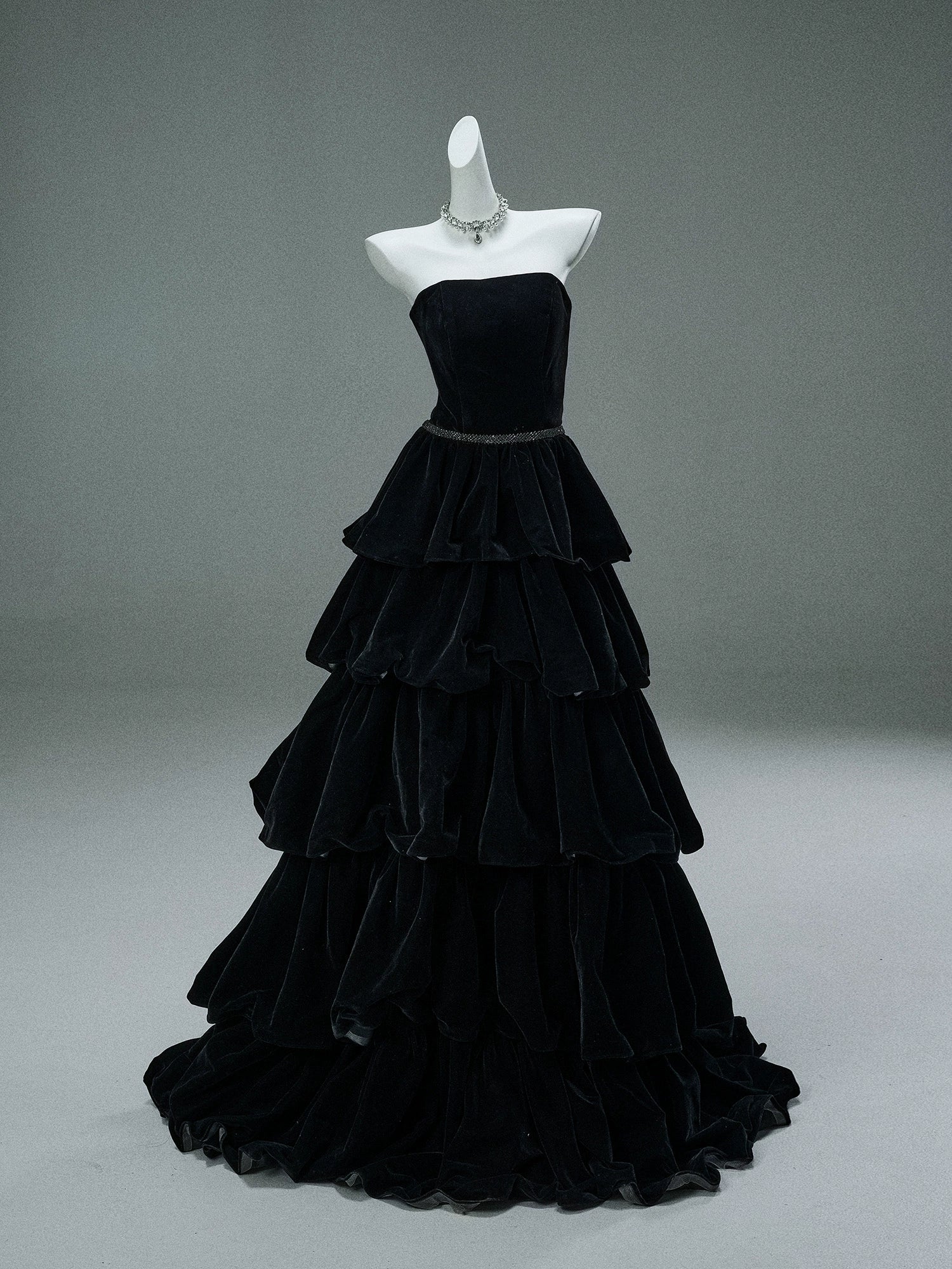 Ebony Zisel Tiered Velvet Couture Gown