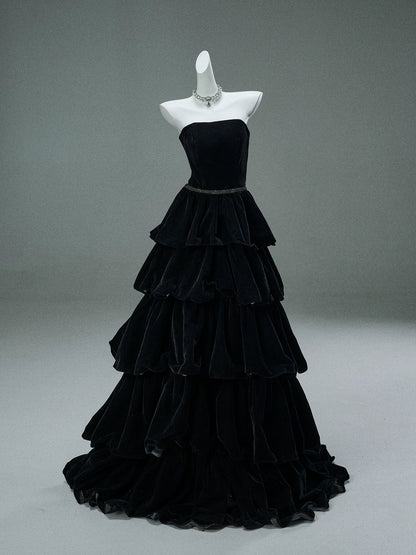 Ebony Zisel Tiered Velvet Couture Gown