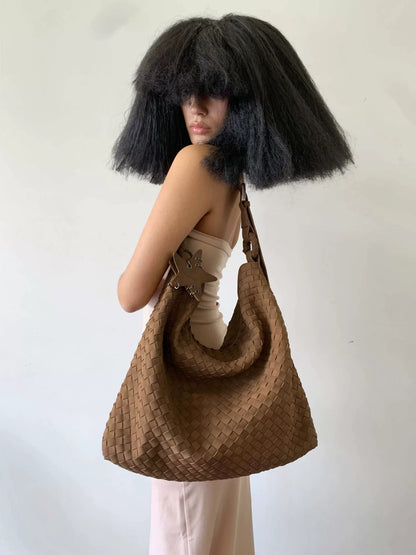 Oversized Woven Suede Tote Shoulder Bag ECODAY