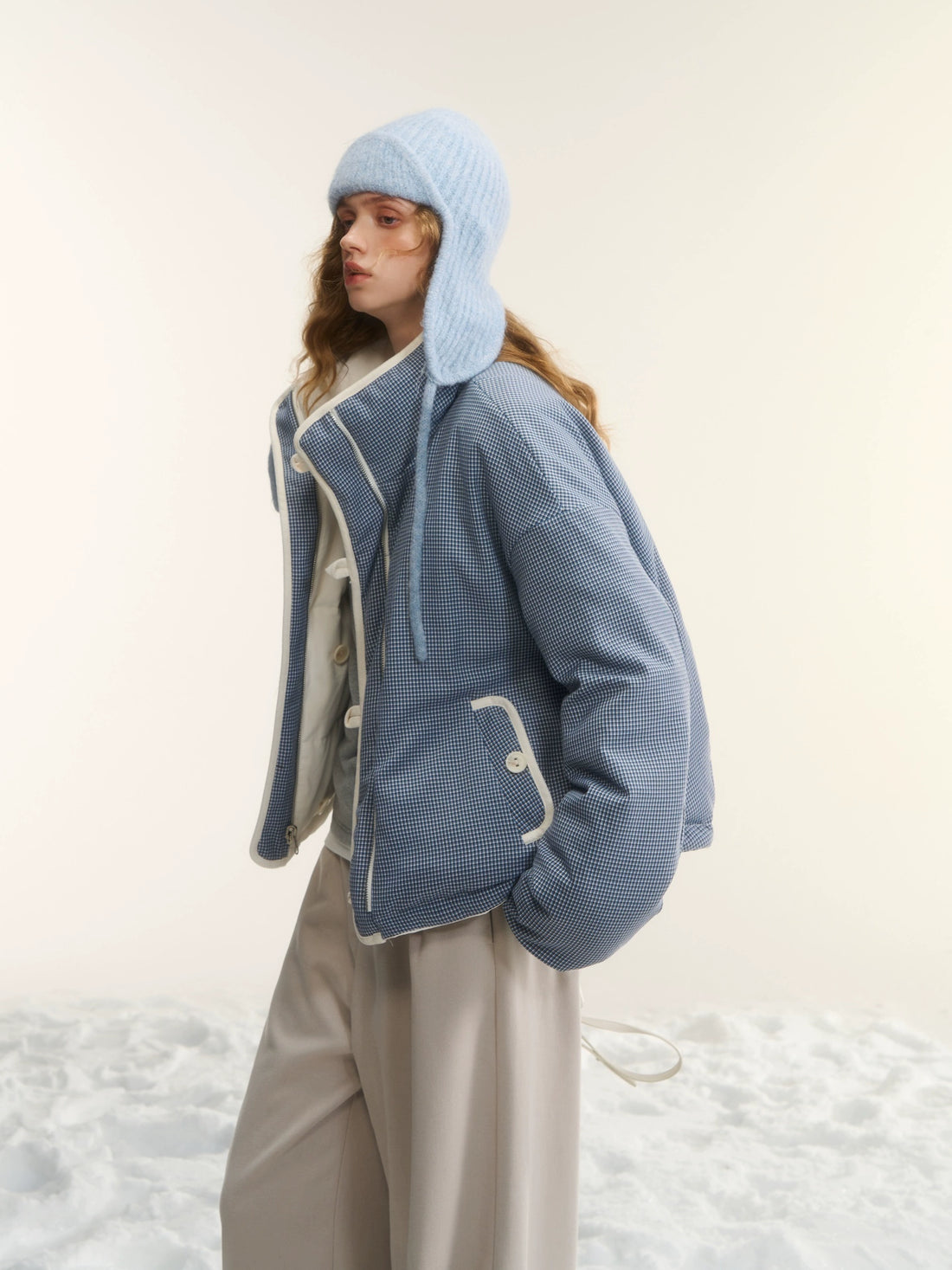 Reversible Checkered Short Down Jacket