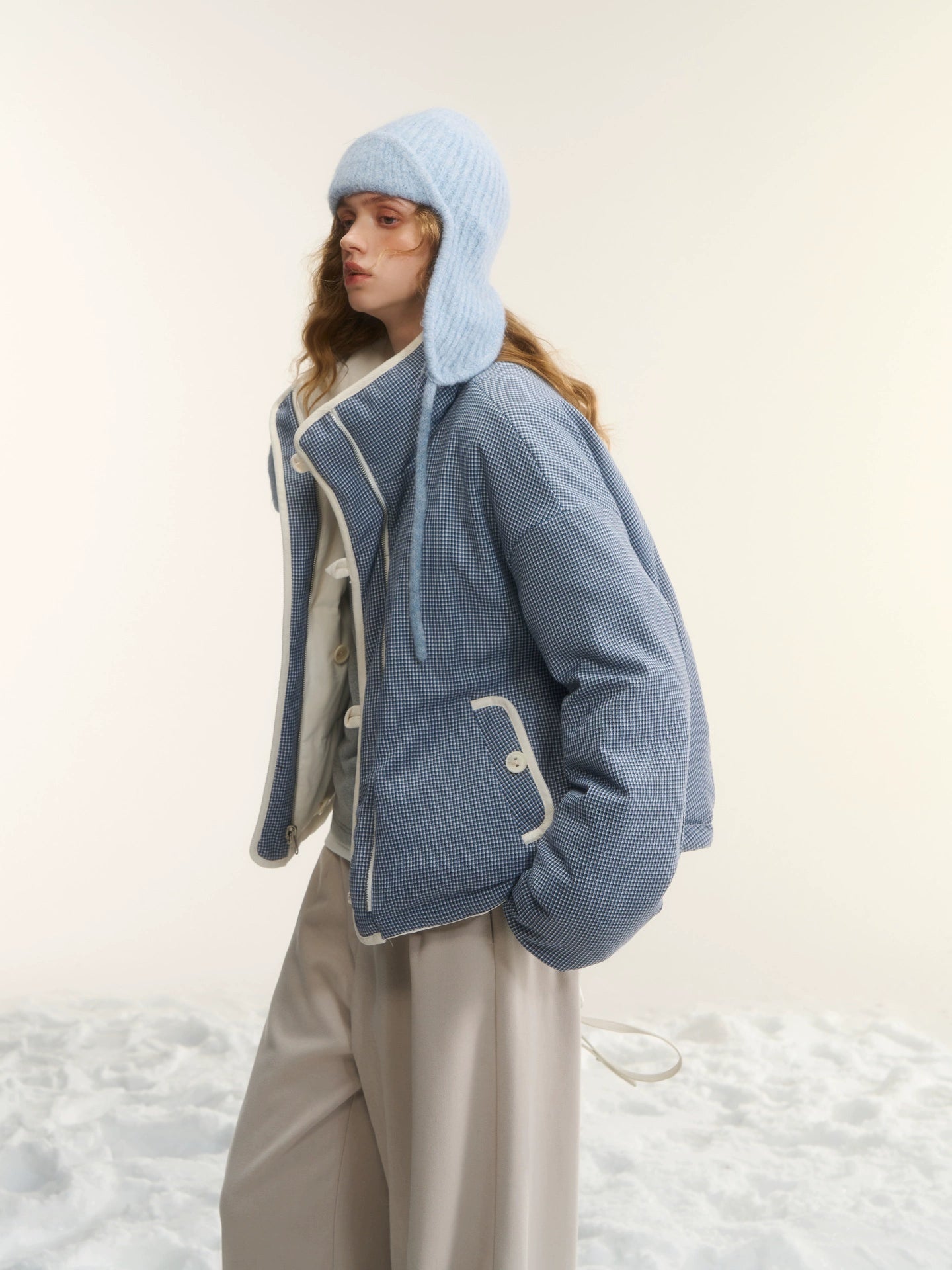 Reversible Checkered Short Down Jacket