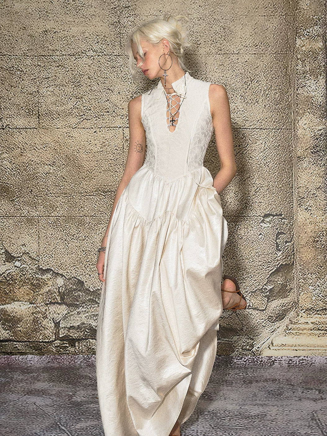 French Elegant Tie-Waist Maxi Dress