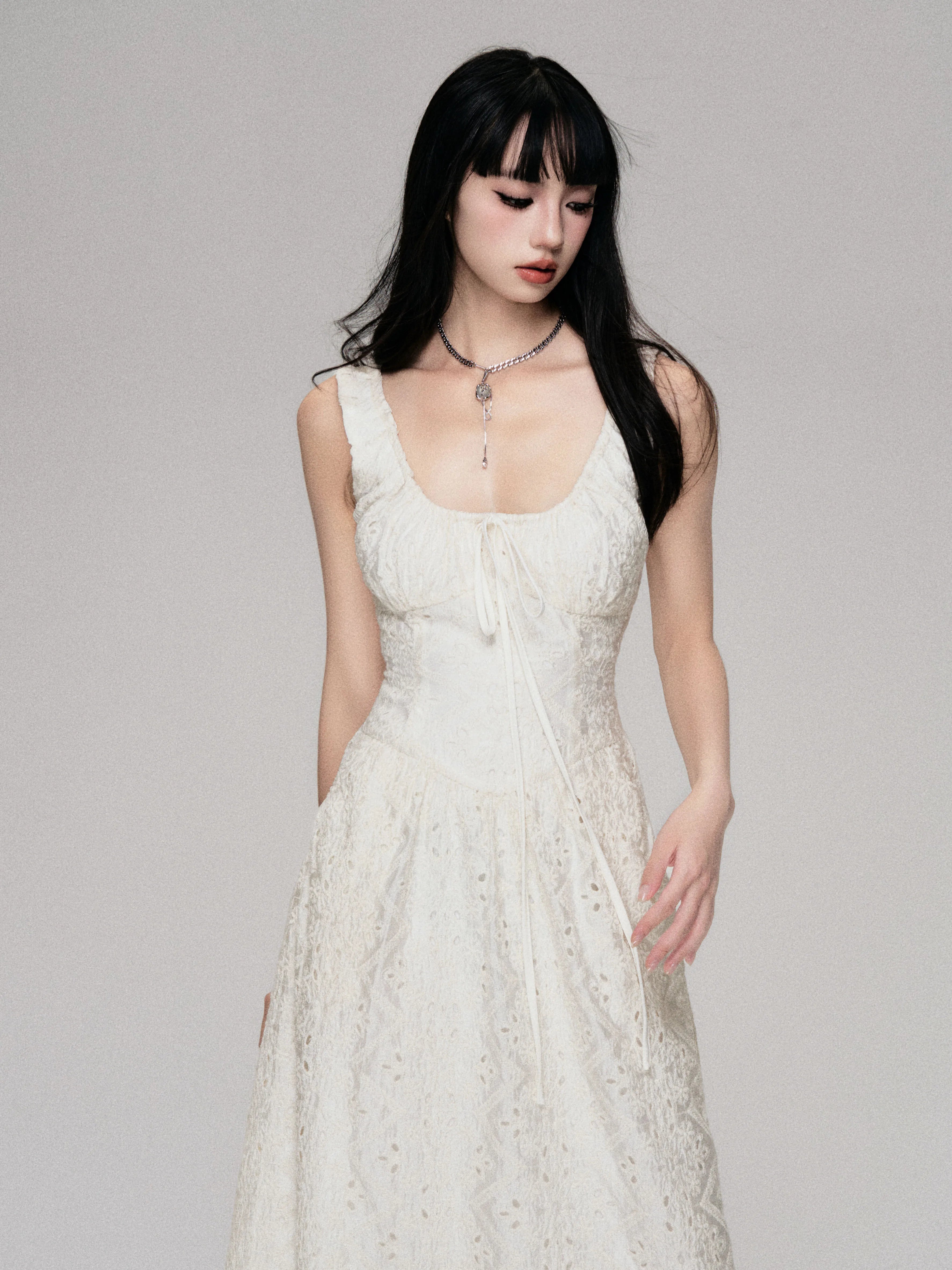 Cutout French Sleeveless Maxi Dress