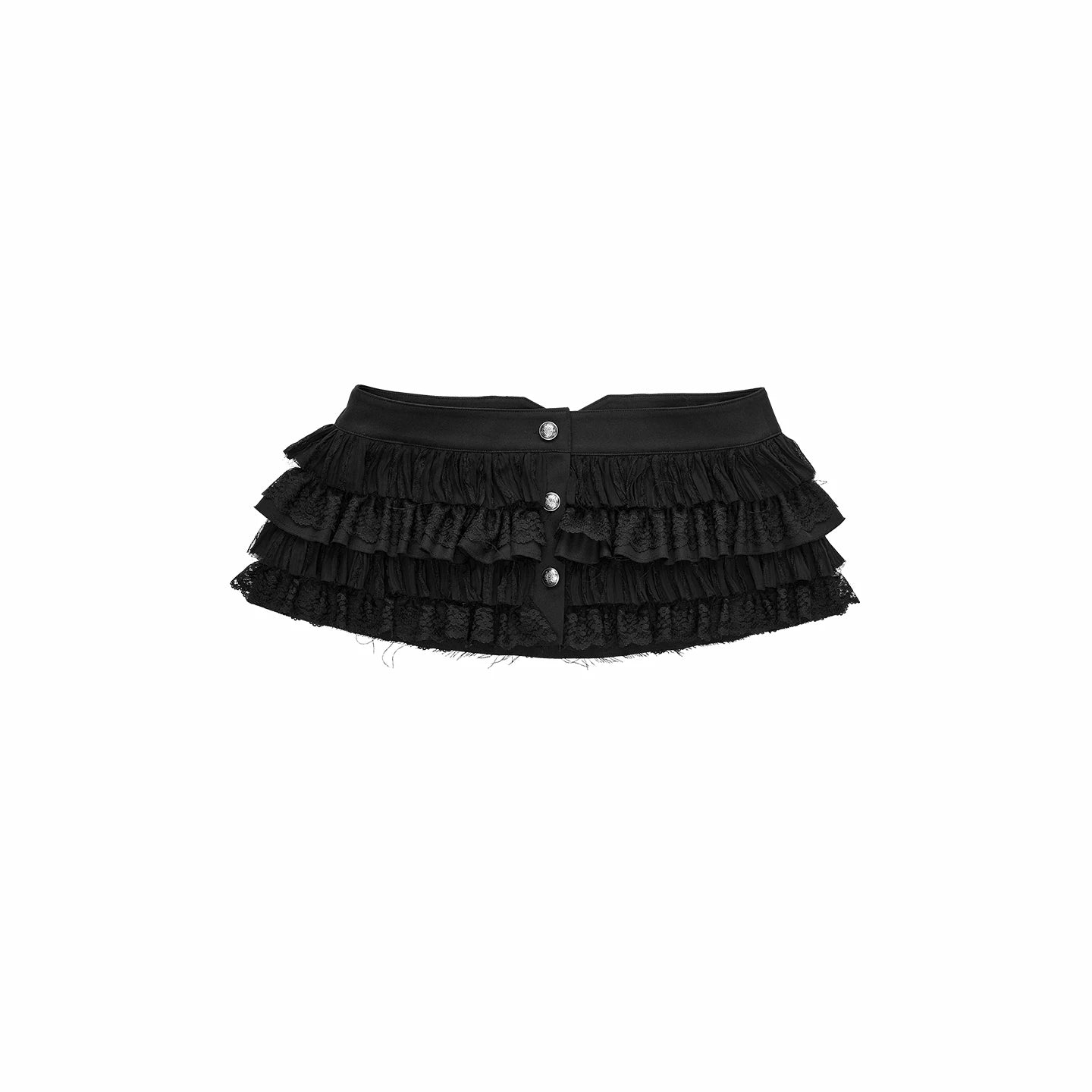 Button Chiffon Lace Layered Mini Skirt