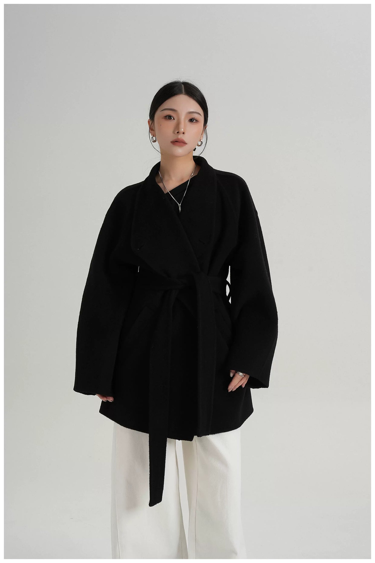 Tie-Belt Mid-Length Double-Faced Wool Jacket