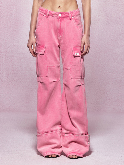 Pink Wide-leg Cargo Pants - CHINASQUAD