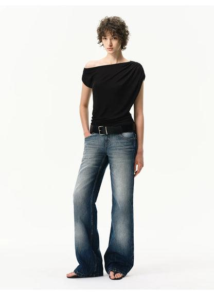 Asymmetrical Draped Lyocell-Wool T-Shirt