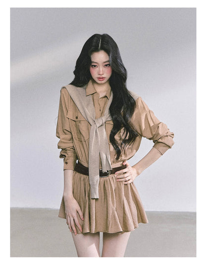 Elevated Hepburn-Style Utility Mini Dress