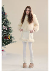 Cream Rabbit Shearling Coat & Skirt Set - CHINASQUAD