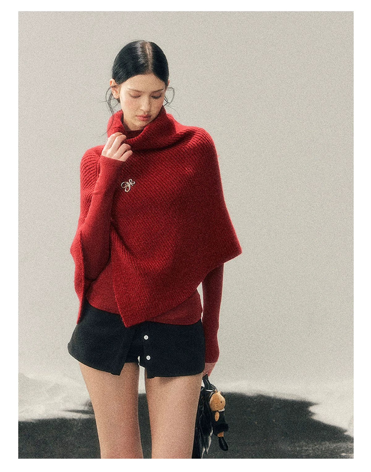 French High-Neck Knit Sweater