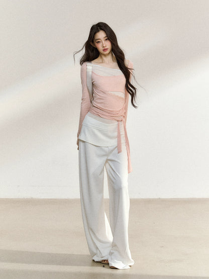 Folded Waist Relaxed Straight Pants