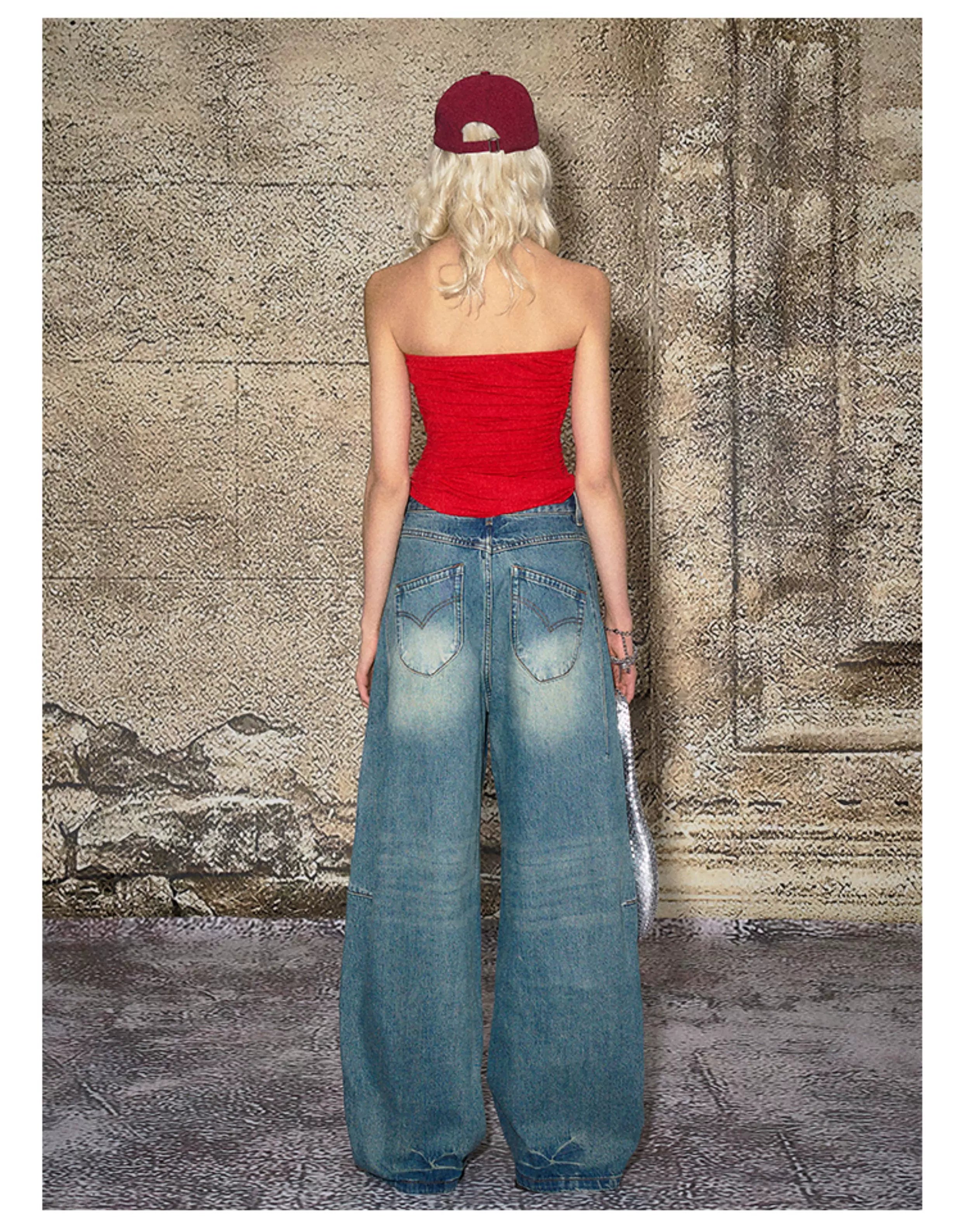 Panel-Seam Wide-Leg Denim Pants