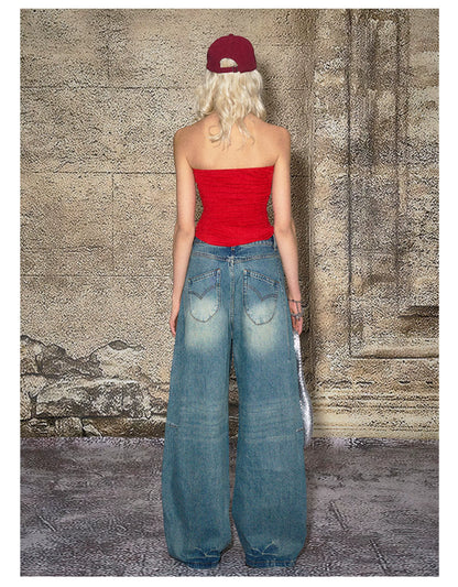 Panel-Seam Wide-Leg Denim Pants